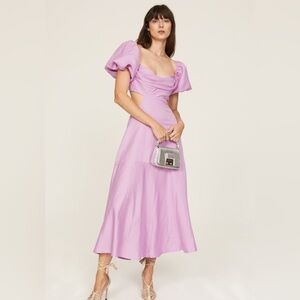 ASTR Lilac Puff-Sleeve Cutout Midi Dress